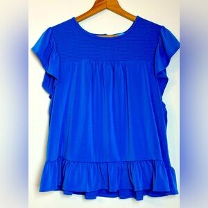 CeCe Blue Blouse - Nordstrom - Like new Smocked top | Ruffle sleeves and hem